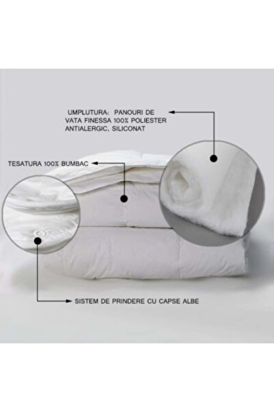 OEM Pilota 4 Anotimpuri, 2 Pilote unite cu capse din Bumbac Alb, microfibra matlasata, 150x210 cm, grosi