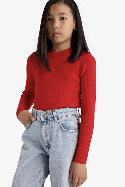 DeFacto Fitted Crew Neck Ribbed Red Girls' Sweater E9849A8/Rd117