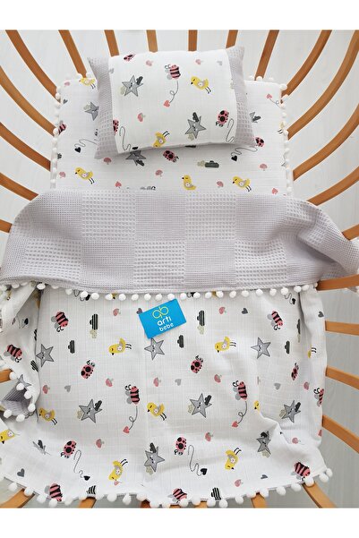 artıbebe 3-Piece Bedding Set with Bee Design: Blanket, Bed Sheet, and Pillow ...