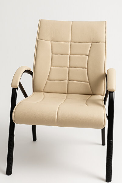 sadık ofis Modern Bej Deri Bekleme Koltuğu – Sabit Kollu, Rahat Oturumlu, Ofi...