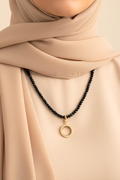 TwinsCollection Çeyrekli Altın Uyumlu 6mm Siyah Boncuk Kolye - Altın Takılan Kolye