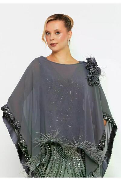 MAXXE 5938PSF ÜSTÜ ŞİFON TÜYLÜ PELERİNLİ PAYET ELBİSE