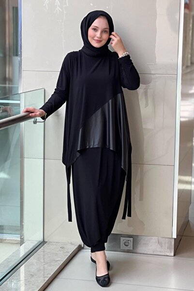 Nurcan Çetin Leather Detailed Tunic Shalwar Set