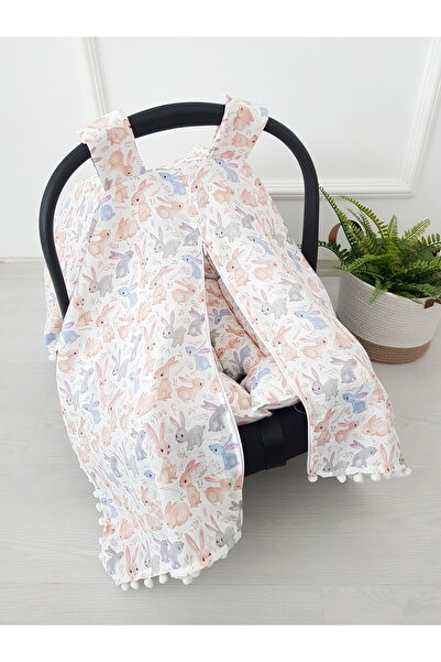 artıbebe %100 Pamuk Tavşanlı Minderli Fermuarlı Müslin Puset Örtüsü Seti 75x100 cm