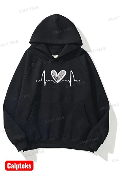 CALP TEKS Hanorac cu glugă cu imprimeu RHYTHM HEART și buzunar cangur