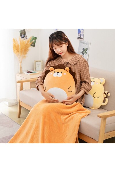 Flippy 2-in-1 Blanket for Bed or Sofa, Toy Lion, Storage Pillow, Microfiber, 1 x 1.7 m, Brown