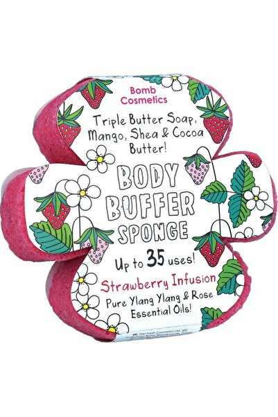 Bomb Cosmetics Strawberry Infusion Body Buffer Exfoliating Soap with Sponge,