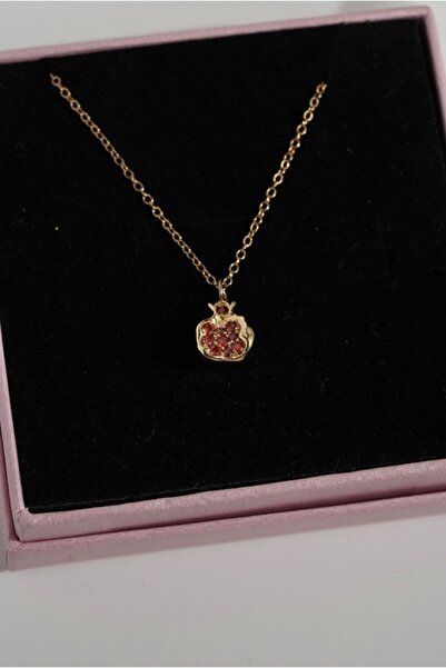 AŞIK ACCESSORIES Çelik Kırmızı Taşlı Nar Kolye
