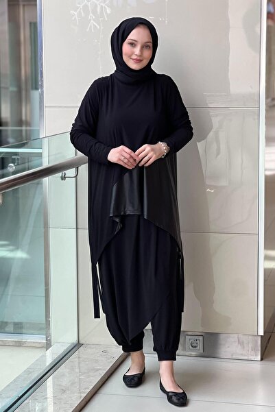 Nurcan Çetin Leather Detailed Tunic Shalwar Set