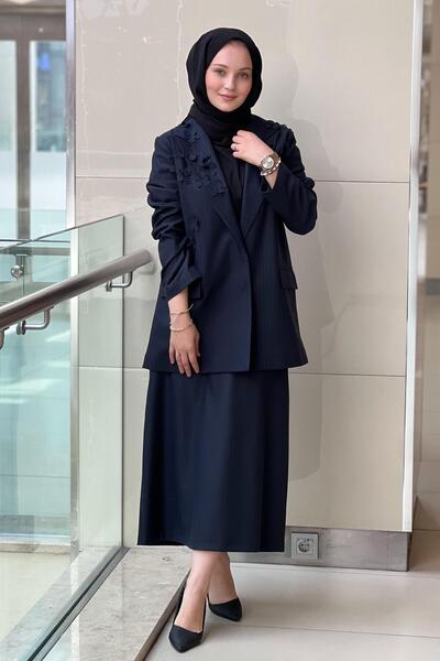 Ghisa Floral Collar Striped Jacket Skirt Set