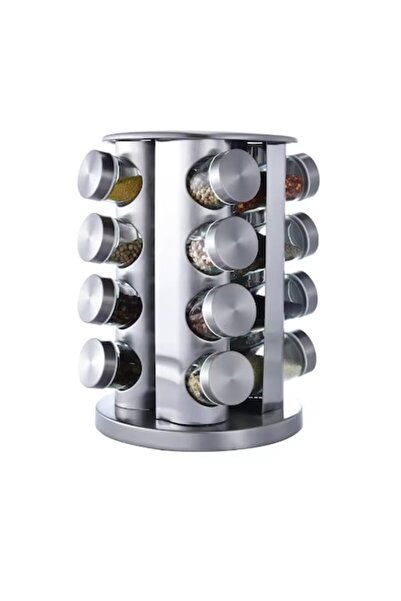 Herum Rotating Metal Spice Rack with 16 Jars, Gray, 18 x 28 cm