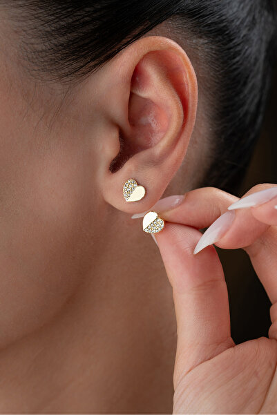 Silvano Jewelry 925 Ayar Gümüş Minik Taşlı Kalp Küpe
