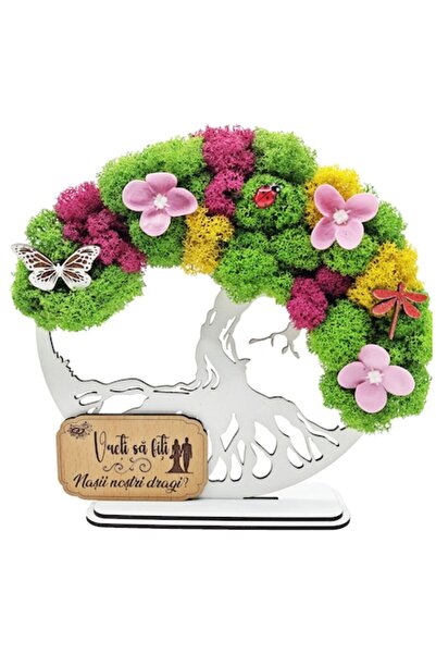 OEM Cadou Copacul Vietii, cu licheni stabilizati, din lemn alb, „Nasii nostri...