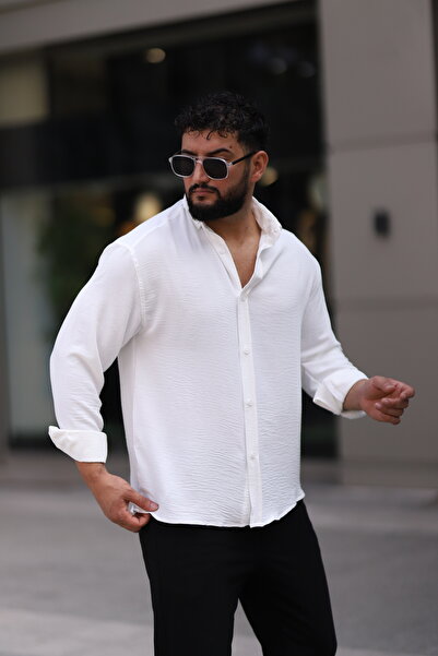 Bürke Ανδρικό πουκάμισο Ayrobin με μακρύ μανίκι σε λευκό χρώμα Half Oversize