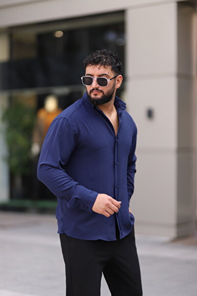 Bürke Ayrobin Long Sleeve Navy Blue Color Half Oversize Men's Shirt