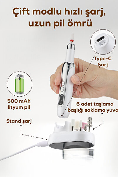 ALFAGİFT Kablosuz Şarjlı Manikür Pedikür Seti 12 Başlıklı Tırnak Bakım ve Profesyonel Törpü Makinesi