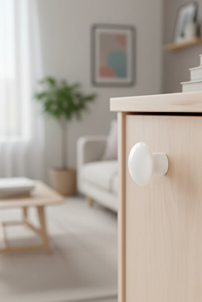 MegaVitrin 5 Pcs White Plastic Mushroom Knob Furniture Handle Set - Single Screw - Cabinet and Drawer Knobs