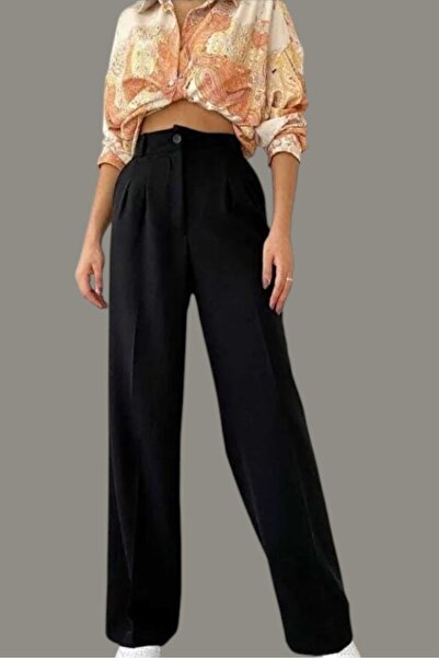 byhaziran butik Janet Women's High Waist Pleated Fabric Pants