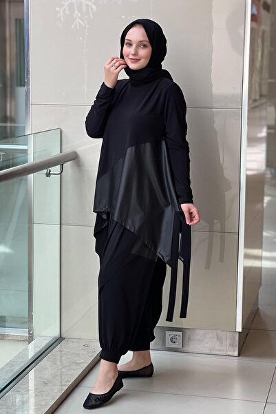 Nurcan Çetin Leather Detailed Tunic Shalwar Set