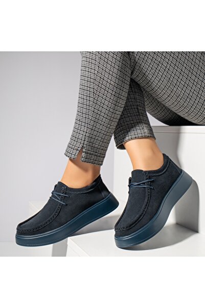 BMoD Pantofi sport damă din piele întoarsă albastră cu șireturi MOD12284