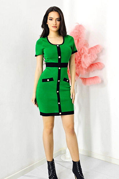 FashionForYou Rochie office Diana, tricot, cu buzunare decorative si maneca s...