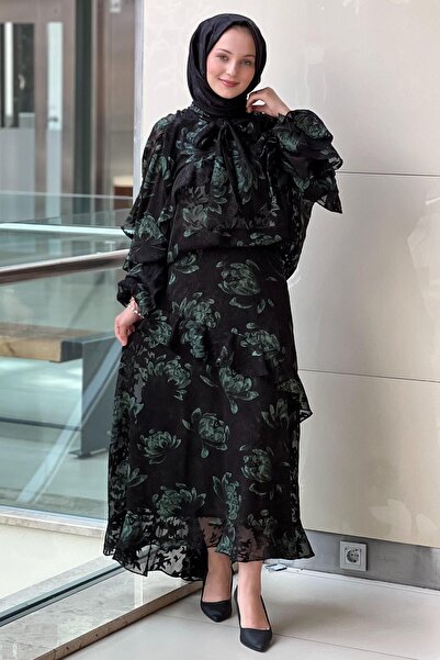 Ghisa Ruffled Burnt Rose Patterned Blouse Skirt Set