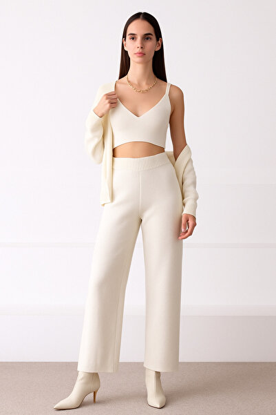 Jose Clothing Kadın Ekru Premium Dokulu Triko Pantolon