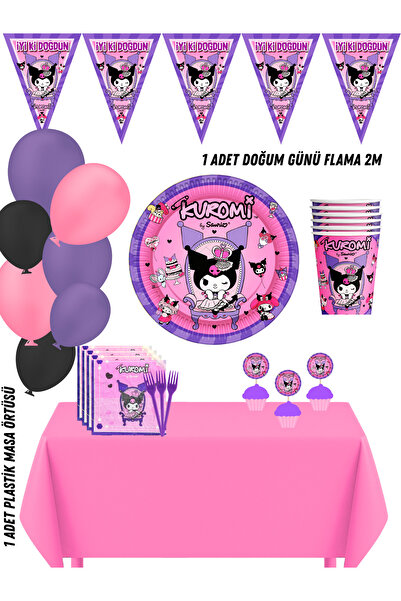 HAPPYLOOPPARTY Kuromi 16 Kişilik Doğum Günü Parti Süsleri Seti