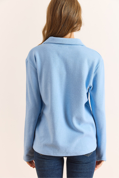 Olalook Bluză pentru femei Baby Blue cu guler polo Selanik BLZ-19002810