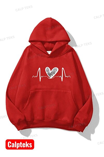 CALP TEKS Hanorac cu glugă cu imprimeu RHYTHM HEART și buzunar cangur