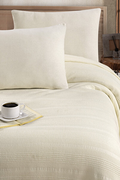 evdehome Pamuk Dual Tek Kişilik Pike Yatak Örtüsü Seti 160x230, Lastikli Çarşaf 100x200, 1 Yastık Kılıf