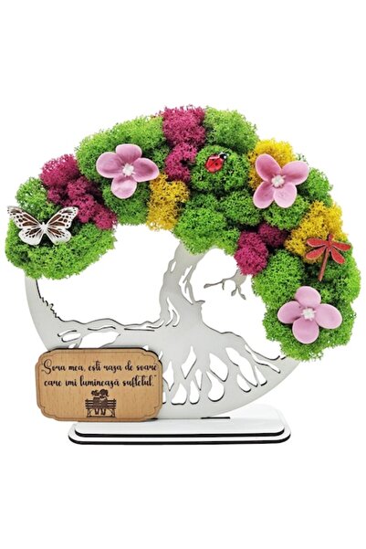OEM Cadou Copacul Vietii, cu licheni stabilizati, din lemn alb, „Sora”, 20cm,...