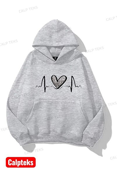 CALP TEKS Hanorac cu glugă cu imprimeu RHYTHM HEART și buzunar cangur