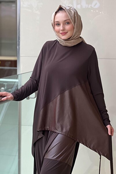 Nurcan Çetin Leather Detailed Tunic Shalwar Set
