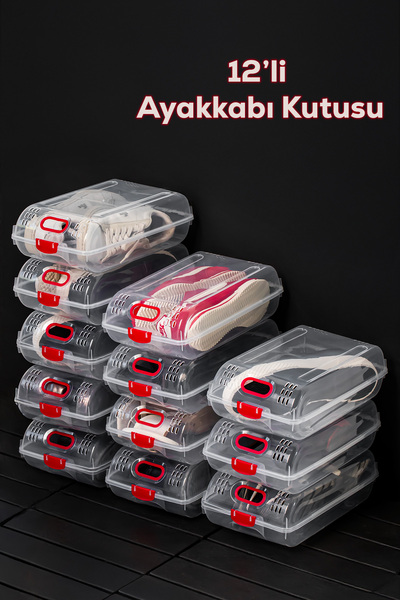 Porsima 204 12lu Kadın, Çocuk Ayakkabı Saklama Kutusu-Şeffaf Pratik Ayakkabı Kabı Düzenleyici Saklama Seti