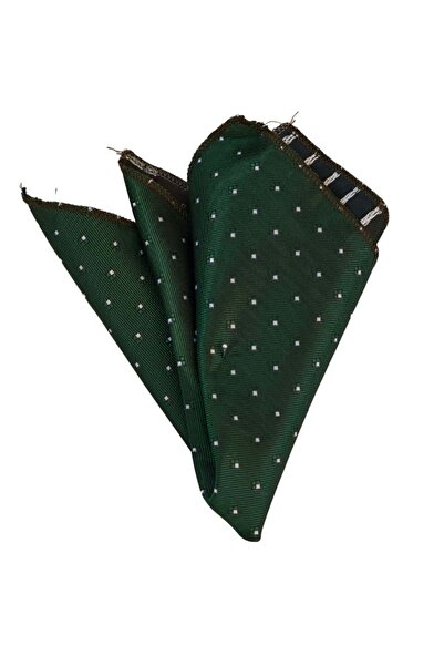 Exve Exclusive Elegant Jacquard Woven Pocket Accessory Pocket Square with White Green Square Pattern on Green