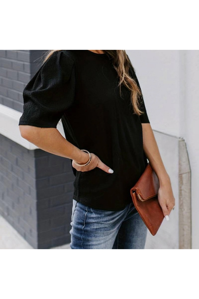 gl00my by HAN Γυναικεία κοντομάνικη μπλούζα με πλισέ μανίκια με κορδόνια