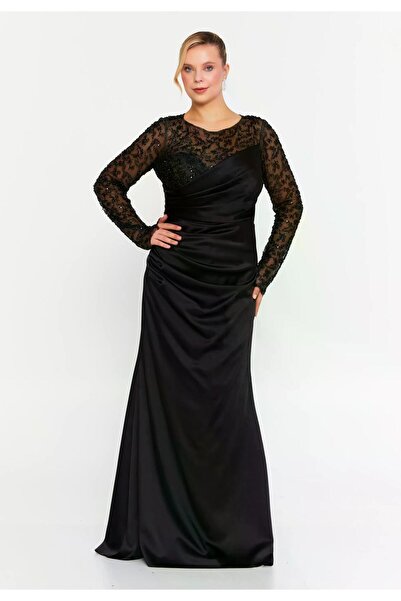 MAXXE 5885PSAT PAYETLİ SATEN ELBİSE