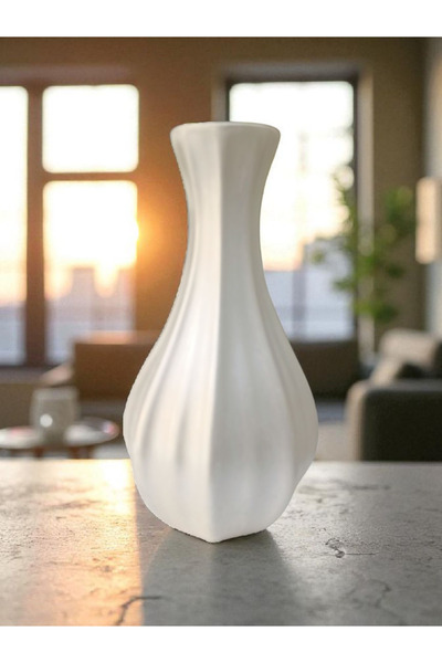 GLRHOME El yapımı küçük boy taş vazo dekoratif beyaz vazo 15 x 8cm