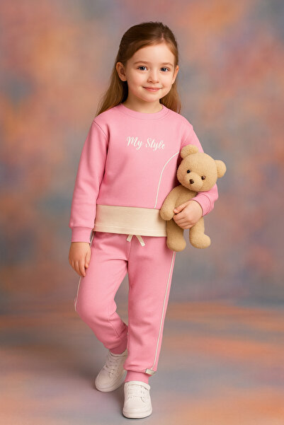 newhappylife Розови спортни екипи за момичета с принт и шарки, с еластична талия