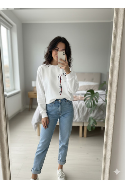 Ceylen guler rotund standard Mold cu imprimeu Women Swea tricou