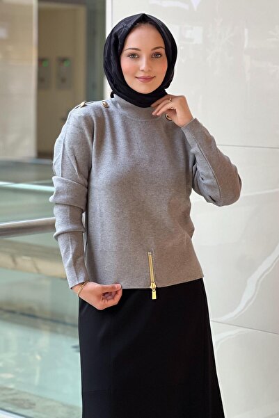 Ghisa Knitwear Tunic with Button Detail on the Shoulders