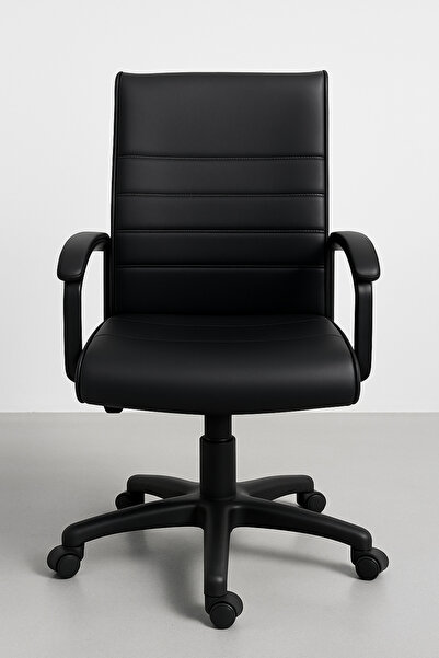sadık ofis Ergonomik Siyah Ofis Koltuğu - Suni Deri, Sabit Kollu, 360 Döner, ...