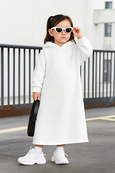 Gül İki İplik Kumaş Bebek ve Kız Çocuk Kapüşonlu Sweatshirt Elbise – Rahat ve Şık