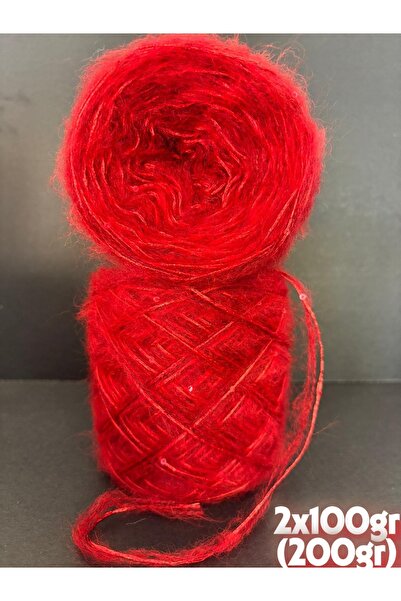 Ana&Kuzusu İplik Kırmızı, kırmızı floş pullu (3 kat sarım) orta kalınlık moher örgü ip 200gr