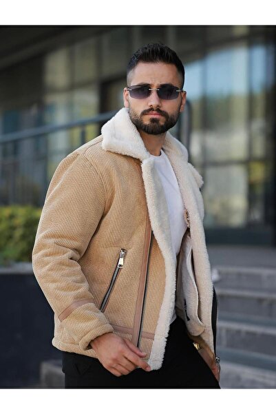 İBOSS MODA Νέο ανδρικό παλτό από γούνινο βελούδο εντός της σεζόν