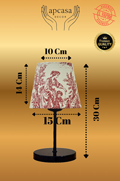 APCASADECOR Vintage Mini Toile de Jouy ABAJUR Fransız Desen Siyah Metal Kablosuz Pilli Ayak Masa Lambası