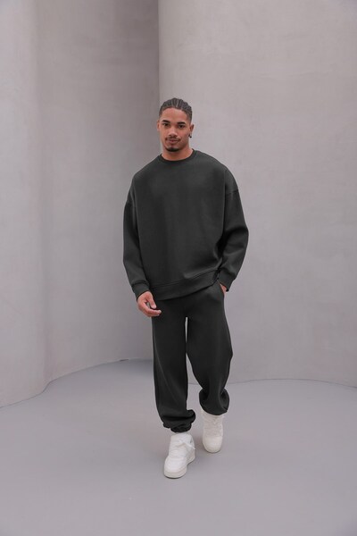 GIA - ART Men's Oversize Tracksuit Set Basic Smoked – Crew Neck, Elasticated ...