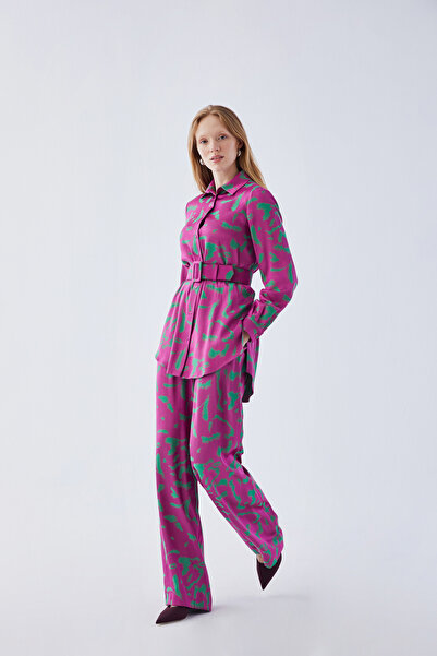 IDYL Belted Patterned Shirt Set