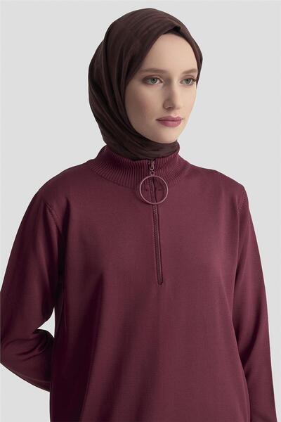 Armine Fermuar Detaylı Triko Tunik 25KTD4113 Bordo
